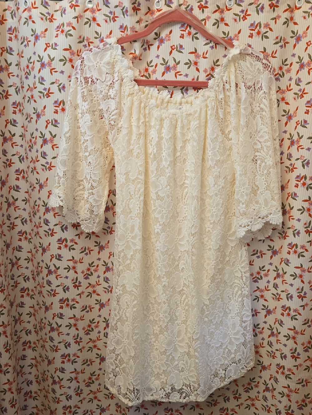 Umgee Cream Lace Off Shoulder Dress Boho Tunic Mini Women’s S